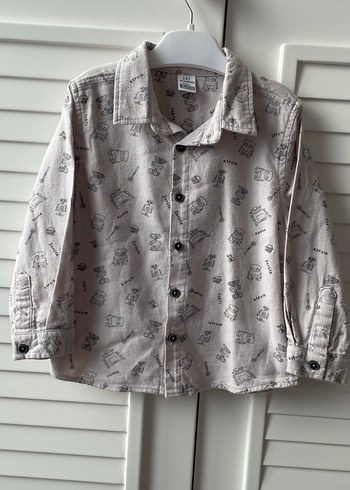 Gri Baskılı Pamuklu Uzun Kollu Erkek çocuk Gömlek - Görsel 5