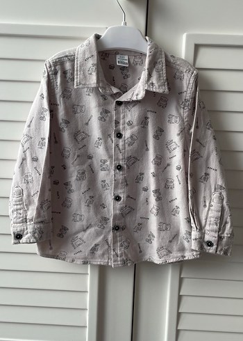 Gri Baskılı Pamuklu Uzun Kollu Erkek çocuk Gömlek - Görsel 4