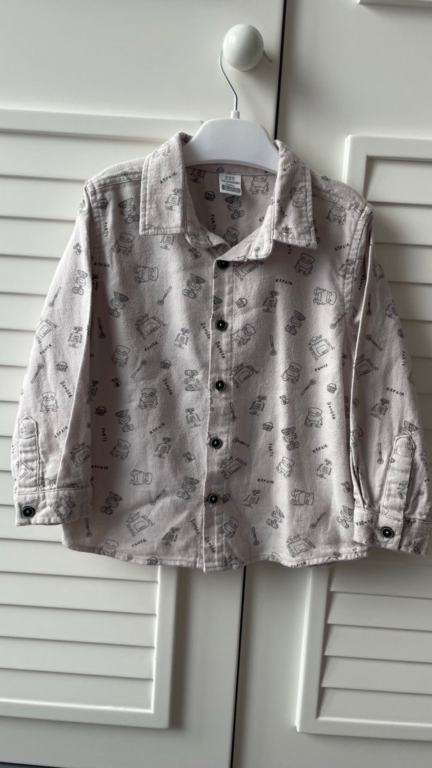 Gri Baskılı Pamuklu Uzun Kollu Erkek çocuk Gömlek - Görsel 5