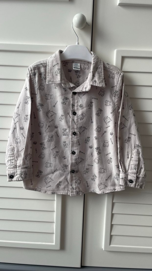 Gri Baskılı Pamuklu Uzun Kollu Erkek çocuk Gömlek - Görsel 4