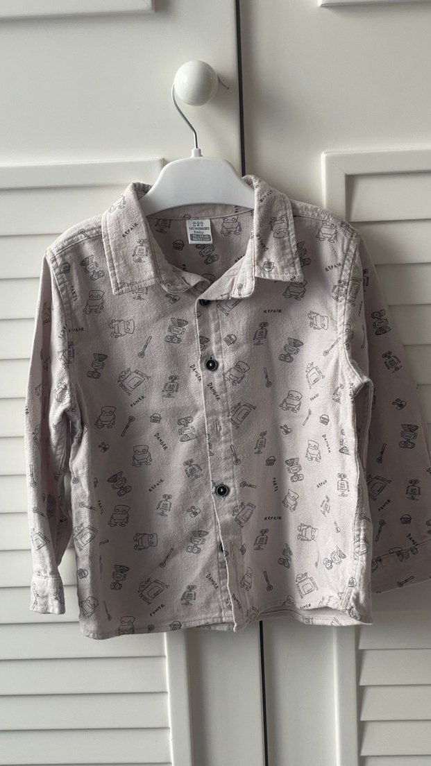 Gri Baskılı Pamuklu Uzun Kollu Erkek çocuk Gömlek - Görsel 2