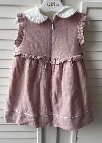 Kız Çocuk Keten Pembe bebe yaka Elbise - Görsel 4