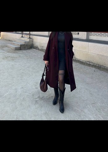 xs Beden Kadın Gri Yüksek Yakalı Triko Elbise