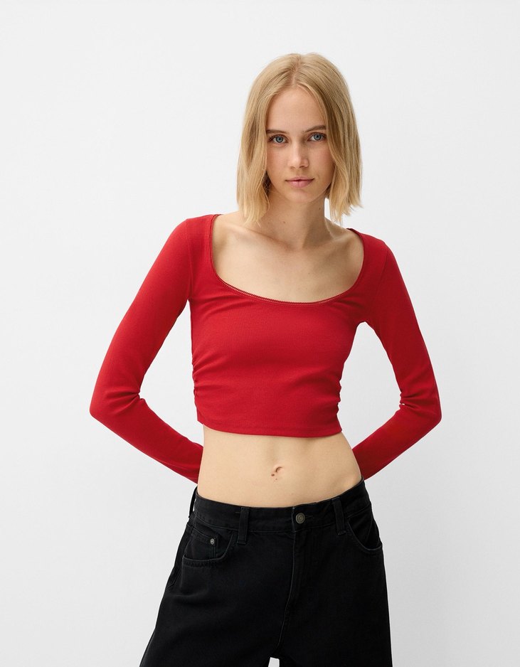 Kırmızı Bershka Crop Top - Görsel 2