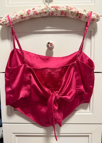 Stradivarius Pembe Saten Drapeli Crop Büstiyer - Görsel 2