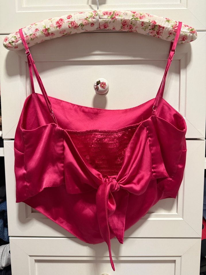 Stradivarius Pembe Saten Drapeli Crop Büstiyer - Görsel 2