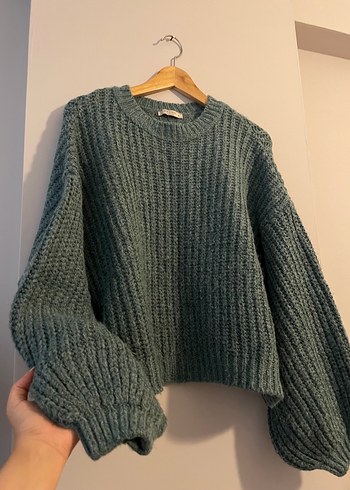 xl Beden mavi Renk Mavi Örgü Kadın Kazak, Bisiklet Yaka, Rahat Kesim