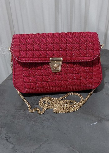 Nakışlı Kırmızı Örgü Kadın Çanta - Görsel 9