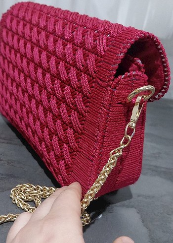 Nakışlı Kırmızı Örgü Kadın Çanta - Görsel 4