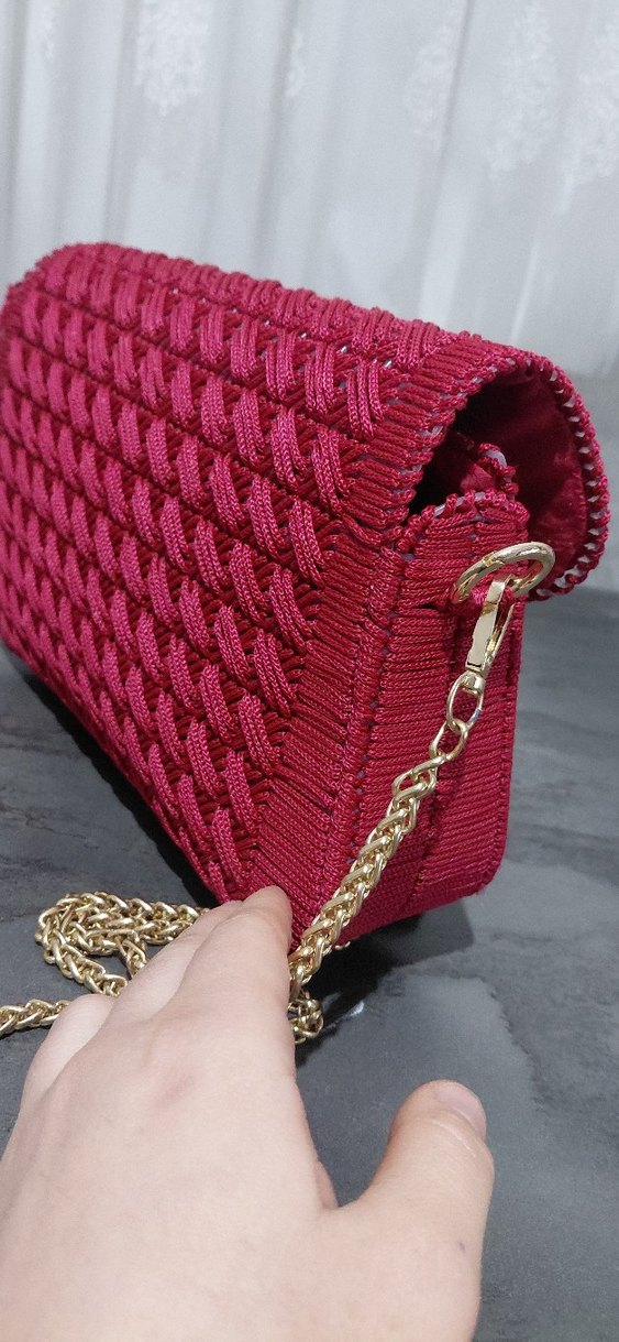 Nakışlı Kırmızı Örgü Kadın Çanta - Görsel 4