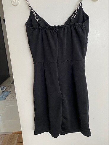 m Beden Yırtmaçlı Siyah Mini Elbise