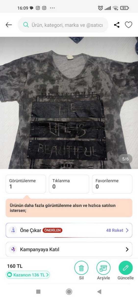 unisex muhtelif standart beden tişört 5 adet - Görsel 2