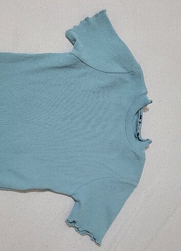 mint baby overlok detaylı fitted vücuda oturan crop bluz