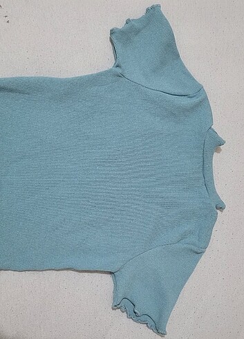 Trendyol & Milla mint baby overlok detaylı fitted vücuda oturan crop bluz