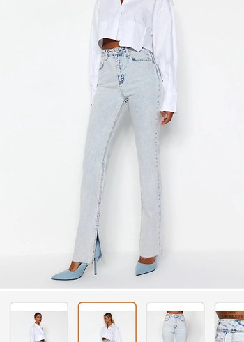 38 Beden çeşitli Renk Açık Mavi Tall Yırtmaçlı Yüksek Bel Flare Jeans