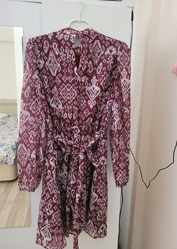 Bordo Desenli Mini şifon Elbise