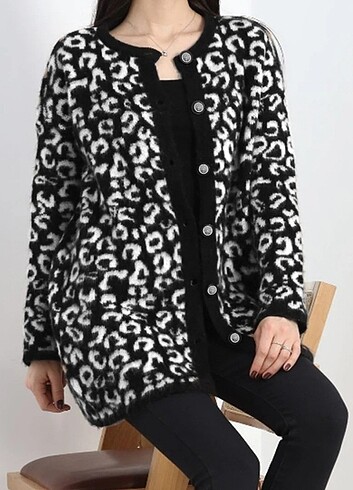 Leopar Triko Uzun Hırka 