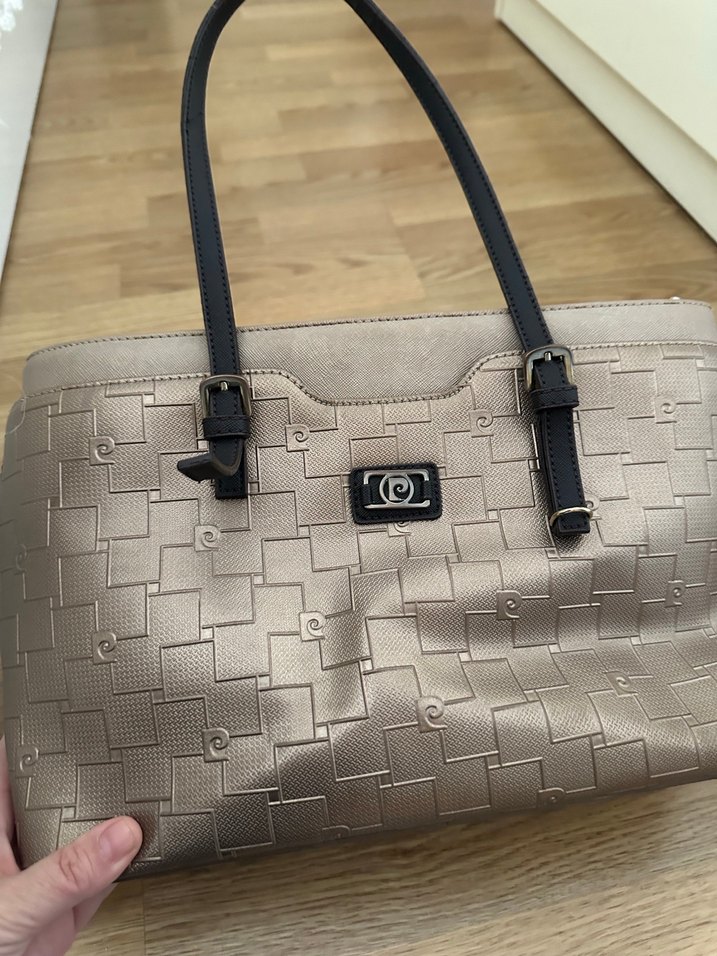 Bej Deri Kadın Çanta Siyah Tokalı - Görsel 3