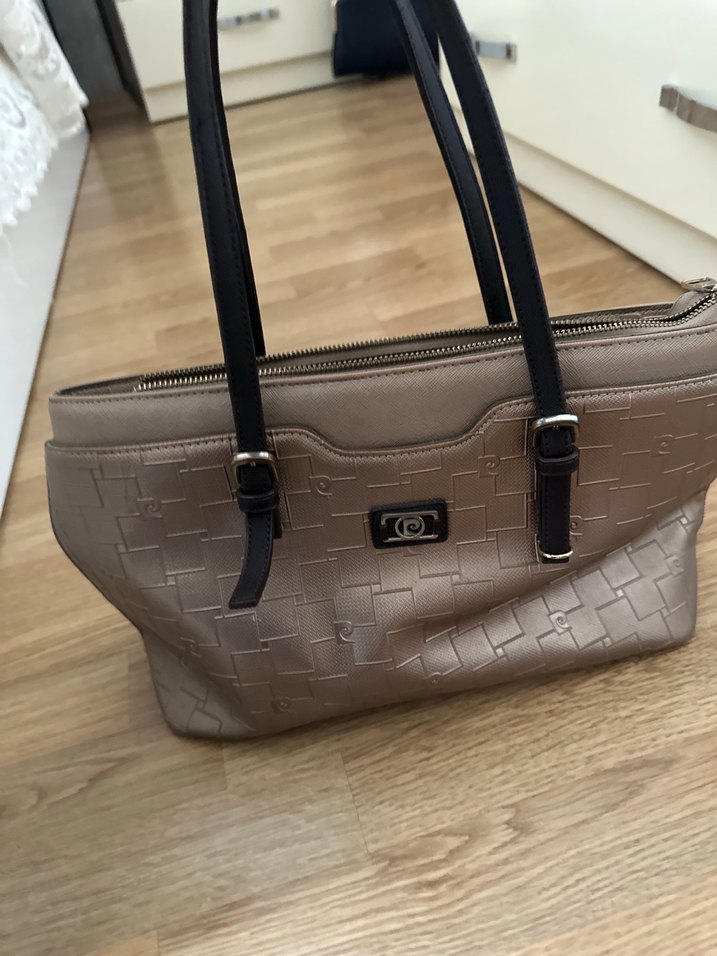 Bej Deri Kadın Çanta Siyah Tokalı - Görsel 2