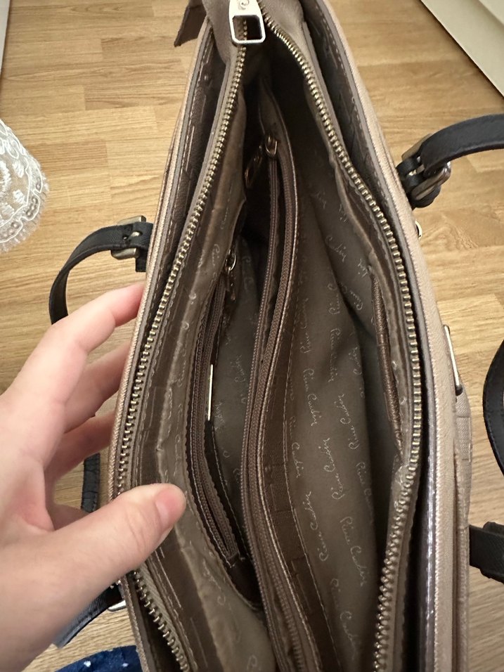 Bej Deri Kadın Çanta Siyah Tokalı - Görsel 5