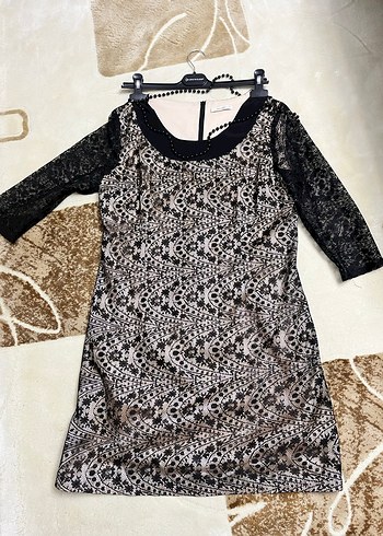 Siyah Dantel Detaylı Midi Elbise - Görsel 6