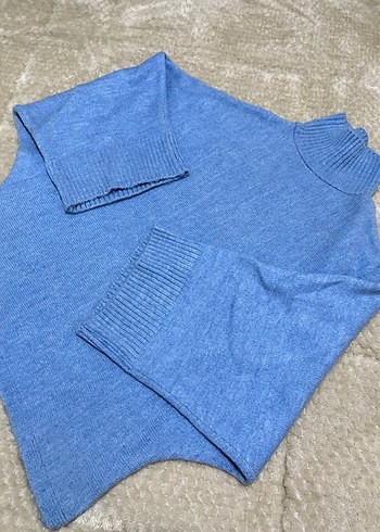 Mavi Boğazlı Örgü Kadın Kazak - Görsel 2