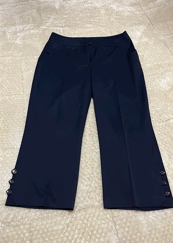 Düğmeli Lacivert Midi Kadın Pantolon - Görsel 2