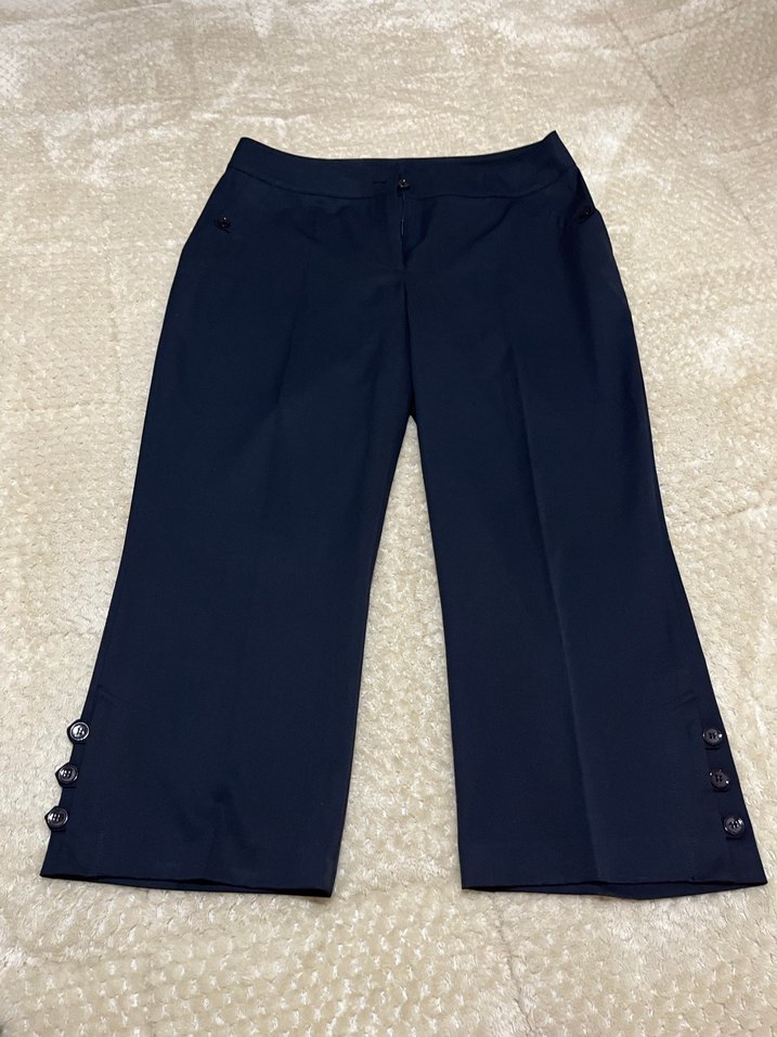 Düğmeli Lacivert Midi Kadın Pantolon - Görsel 2