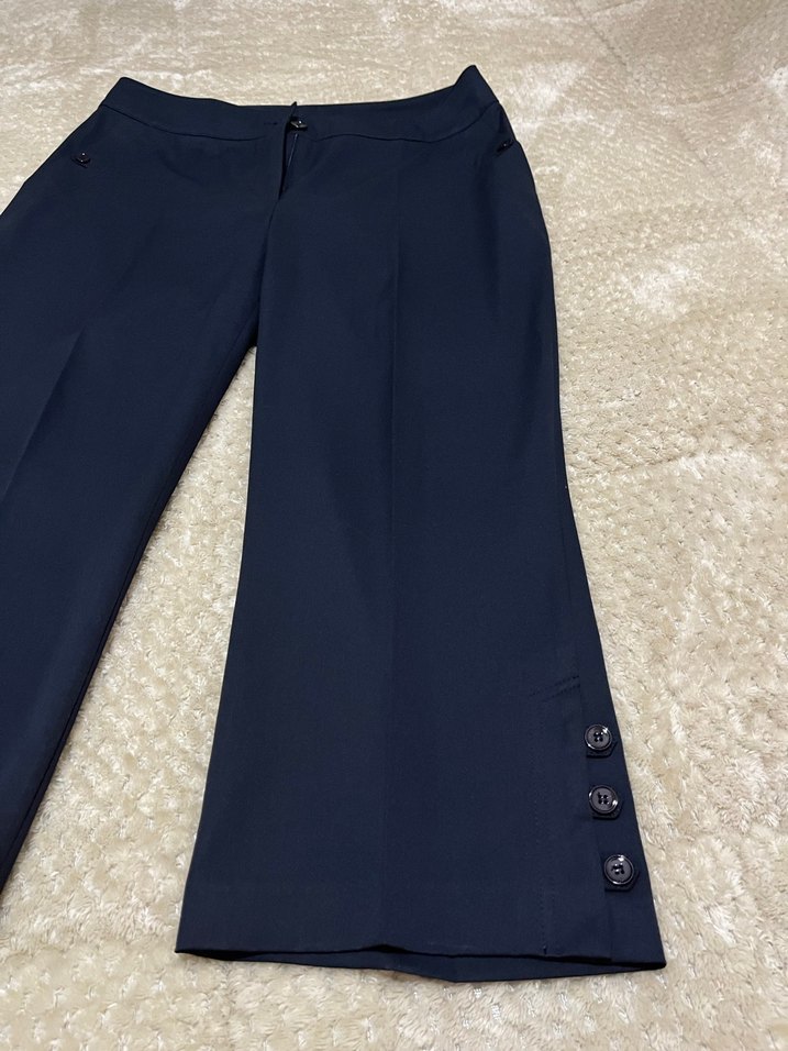 Düğmeli Lacivert Midi Kadın Pantolon - Görsel 4