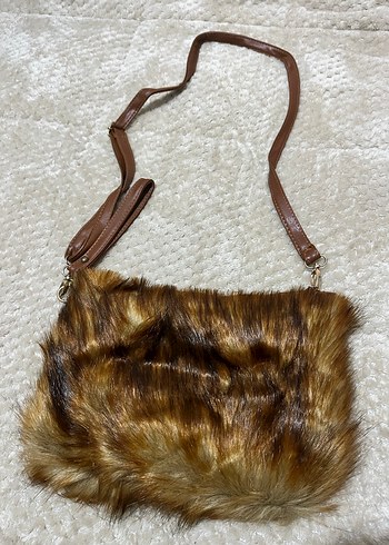 Kahverengi Kürklü Zebra Desenli Kadın Çanta - Görsel 4