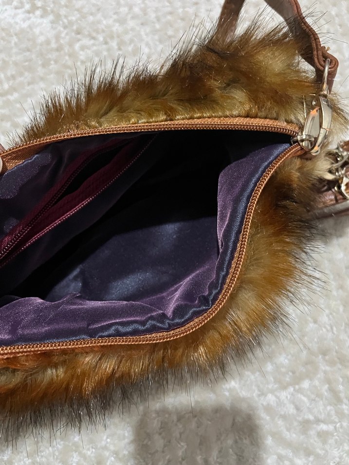 Kahverengi Kürklü Zebra Desenli Kadın Çanta - Görsel 3