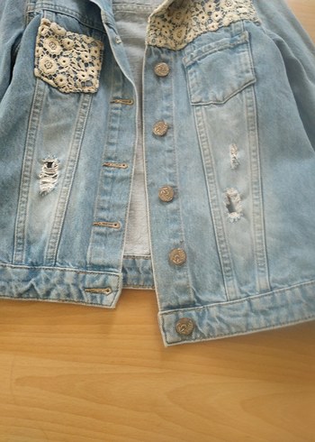 Düğmeli Mavi Kadın Denim Ceket - Görsel 3