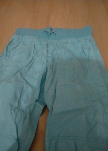 ki çocuk Mavi Keten Kısa Paça Bol Kesim Pantolon - Görsel 2