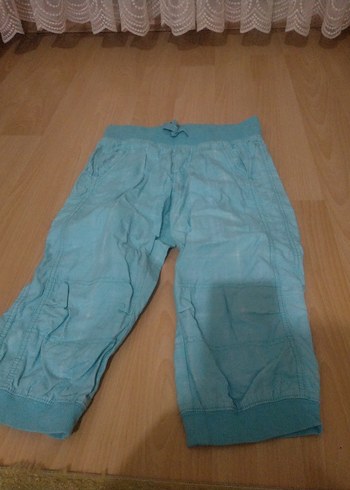 ki çocuk Mavi Keten Kısa Paça Bol Kesim Pantolon - Görsel 3