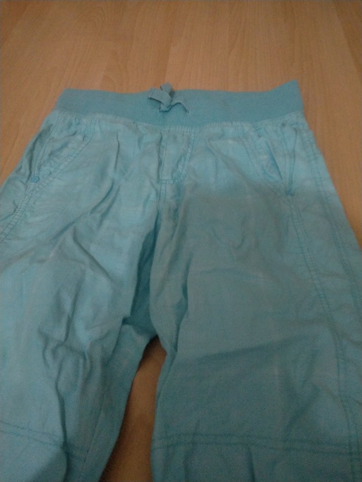 ki çocuk Mavi Keten Kısa Paça Bol Kesim Pantolon - Görsel 2