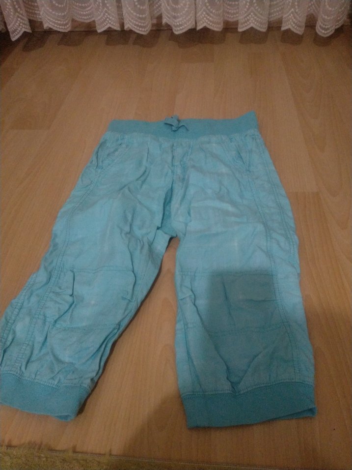 ki çocuk Mavi Keten Kısa Paça Bol Kesim Pantolon - Görsel 3