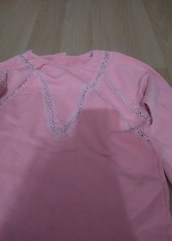 Dantel Detaylı Kız Çocuk Pembe Sweatshirt - Görsel 3