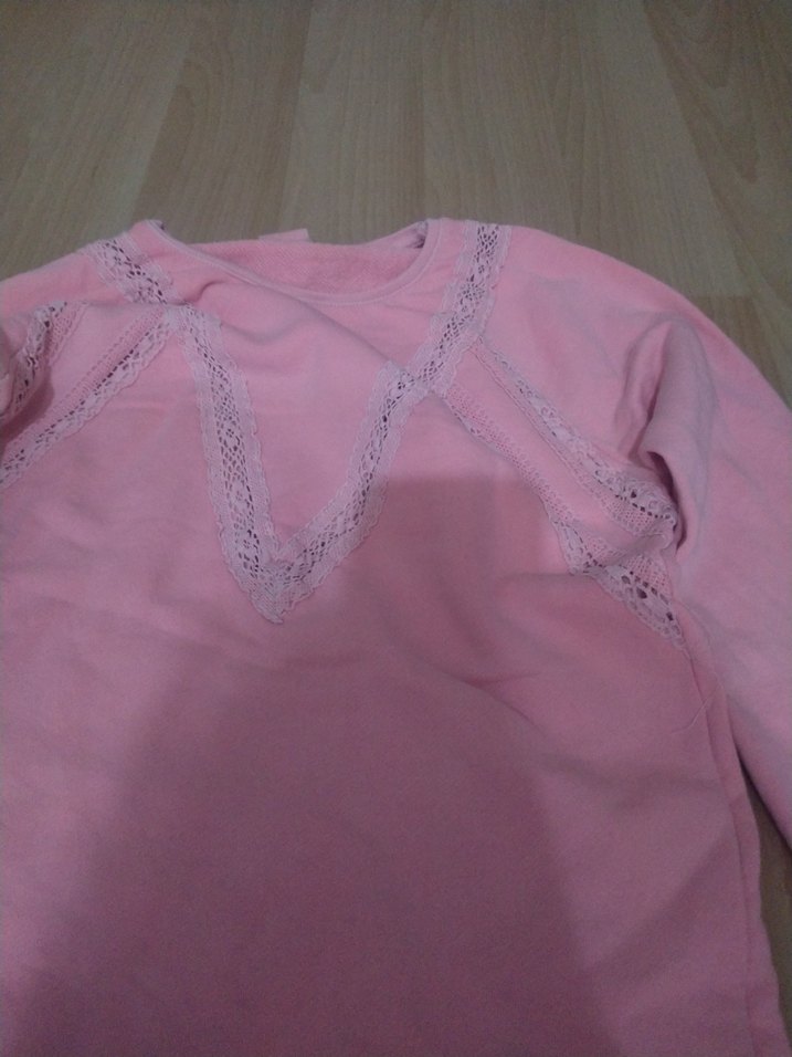 Dantel Detaylı Kız Çocuk Pembe Sweatshirt - Görsel 3