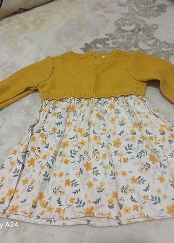 Sarı Çiçek Desenli Kız Çocuk Triko Elbise - Görsel 2
