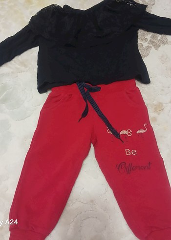 Kız Çocuk Kırmızı Örme Sweatpant - Görsel 2