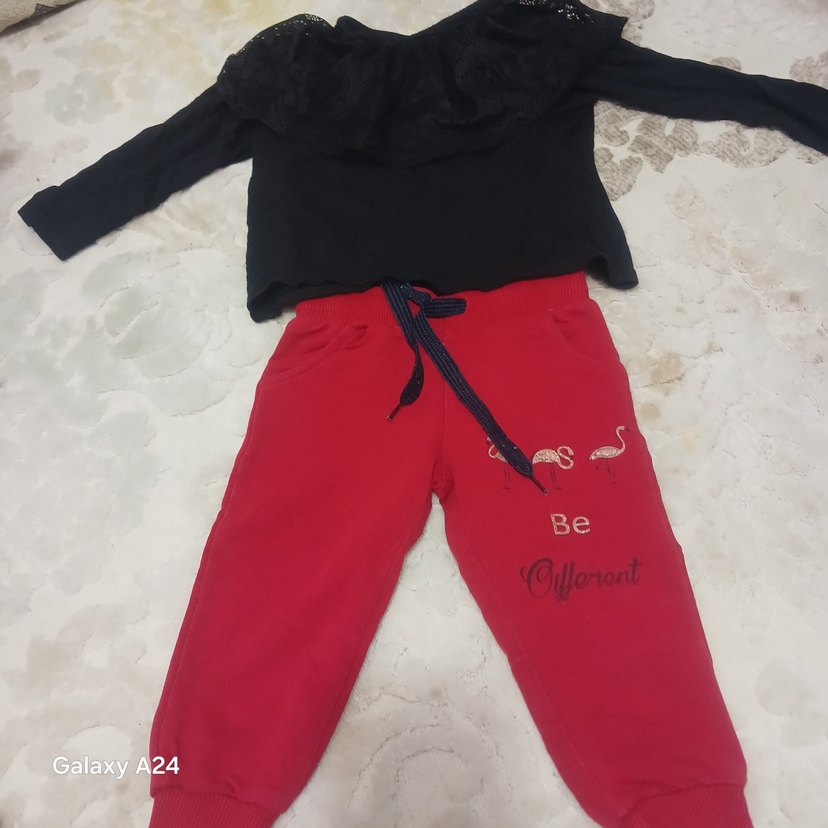 Kız Çocuk Kırmızı Örme Sweatpant - Görsel 2