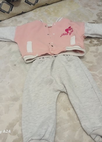 Uzun Kollu Pembe Gri Bebek Kız Takımı - Görsel 2