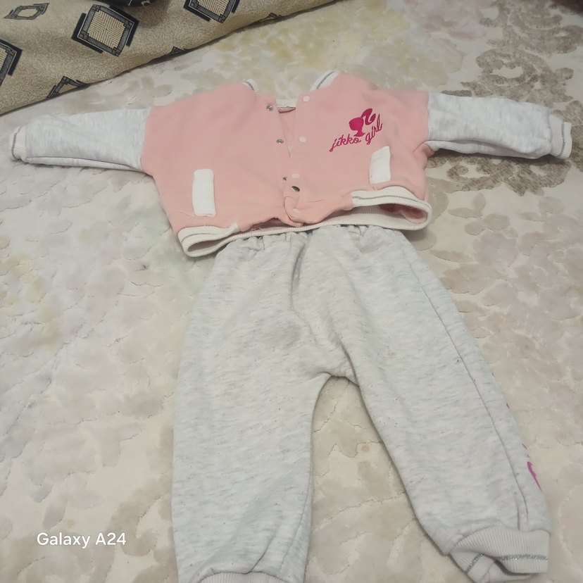 Uzun Kollu Pembe Gri Bebek Kız Takımı - Görsel 2