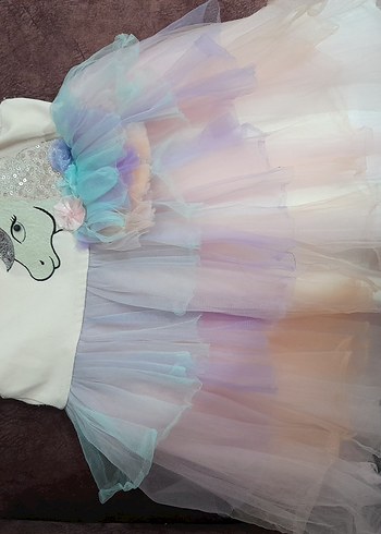 Kız Çocuk Unicorn Baskılı Fırfırlı Elbise - Görsel 7