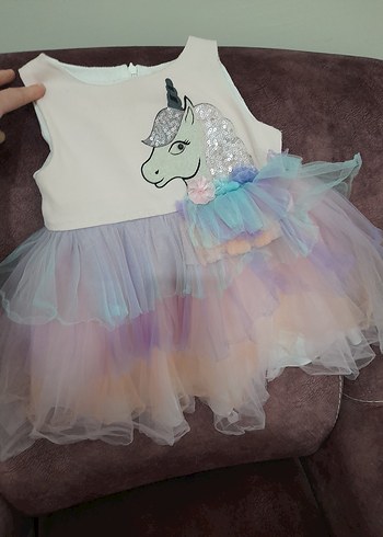 Kız Çocuk Unicorn Baskılı Fırfırlı Elbise - Görsel 2