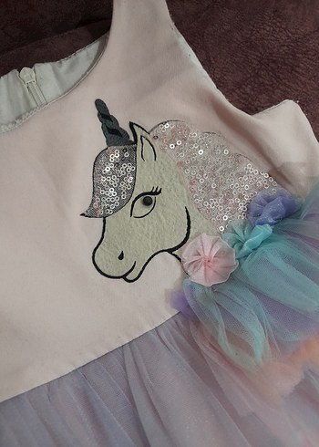 Kız Çocuk Unicorn Baskılı Fırfırlı Elbise - Görsel 8