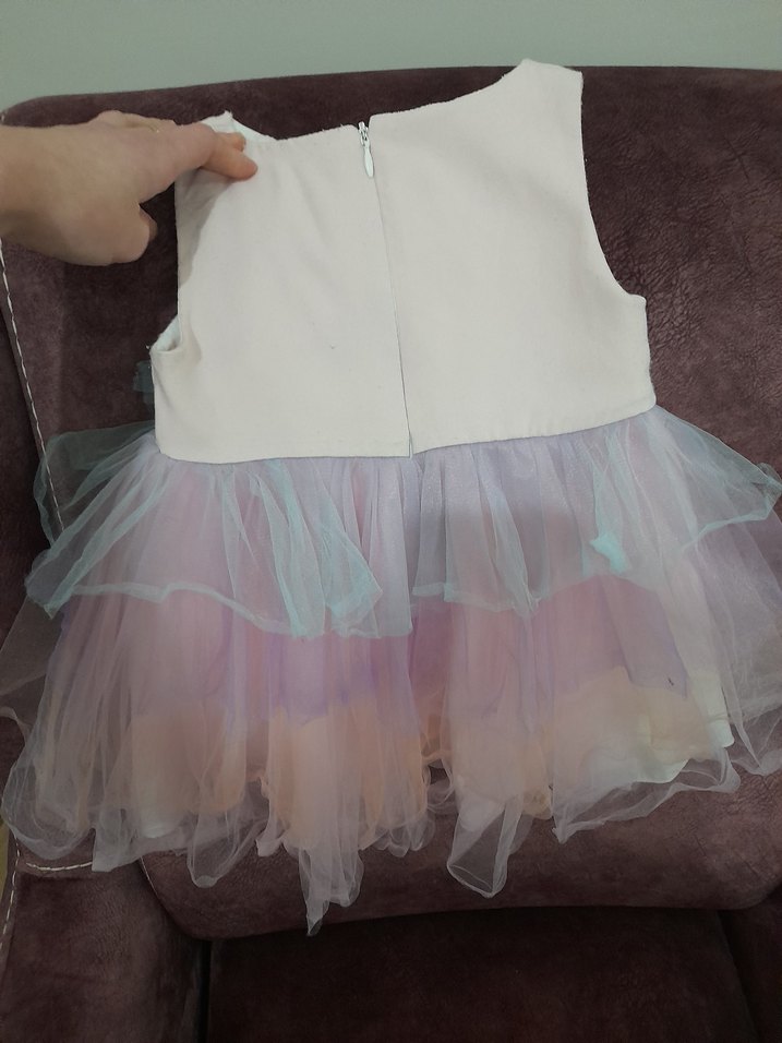 Kız Çocuk Unicorn Baskılı Fırfırlı Elbise - Görsel 3