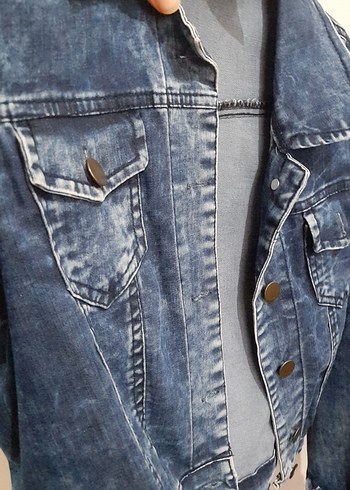 Kadın crop Kot Ceket - Görsel 4