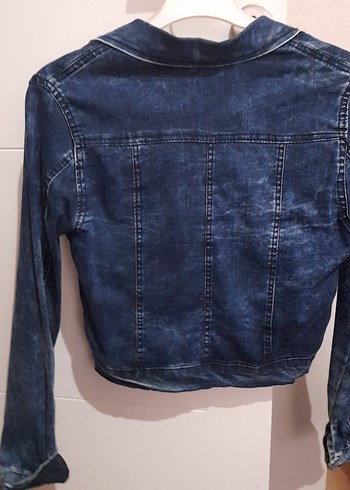 Kadın crop Kot Ceket - Görsel 2