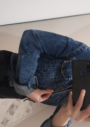 Kadın crop Kot Ceket - Görsel 3